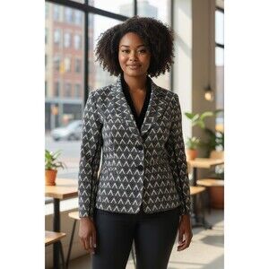 Elliott Lauren Black & Off White Blazer Jacket Sngle Breasted Triangle Size 12